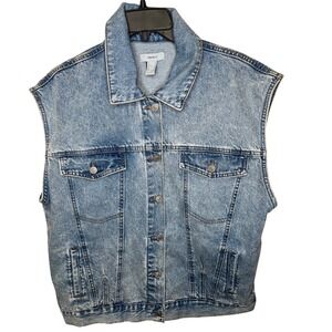 Forever 21 Womens Acid Wash Denim‎ Vest Jacket Medium Sleeveless Button Up